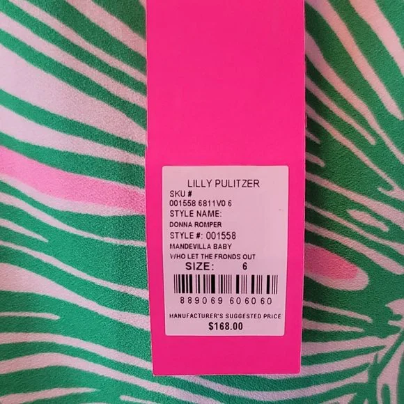 NEW Lilly Pulitzer Donna Romper Mandevilla Baby Who Let the Fronds Out Size 6 - Picture 5 of 11